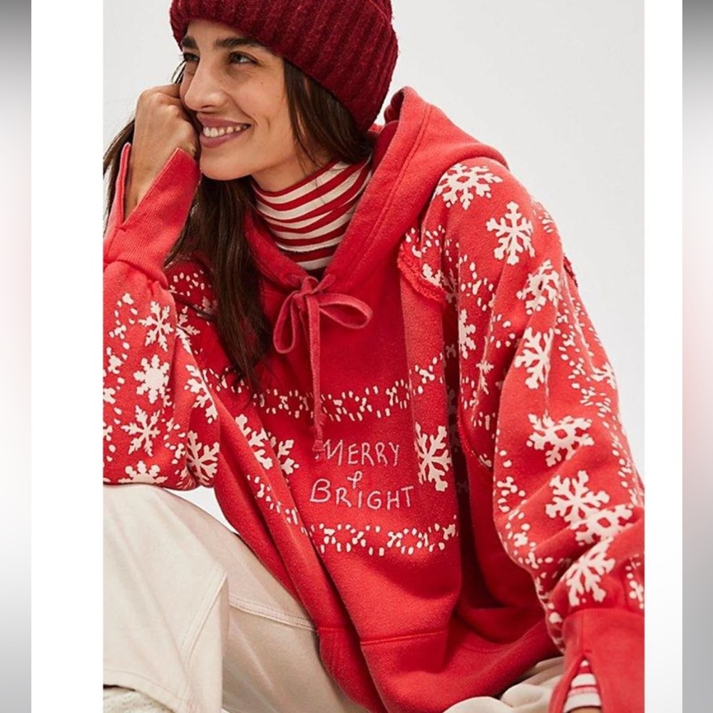 NWT free people keepsake hoodie merry and bright sz L